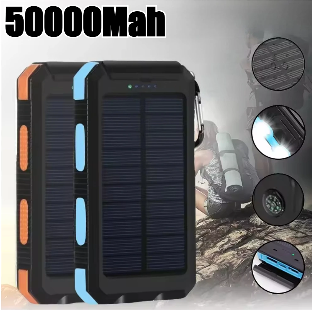 

Новый популярный аккумулятор на солнечной батарее 50000 мАч, портативное зарядное устройство большой емкости, внешний аккумулятор для IPhone, Xiaomi, Huawei, Power Bank Compass