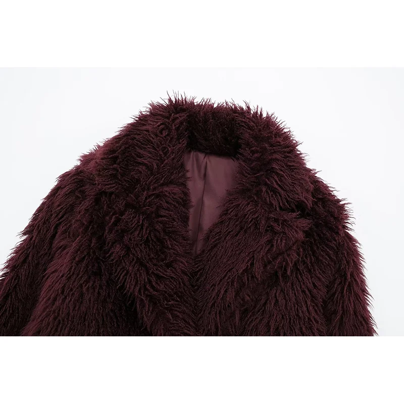 UETEEY Winter Women Wine Red Faux Fur Jackets Female Thick Warm Turn-down Collar Coats Ladies Chic Outerwear