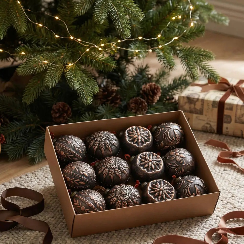 Decorative Christmas Tree Baubles Vintage Relief Hanging Spheres Holiday Party Gift For Home Indoor Ornament