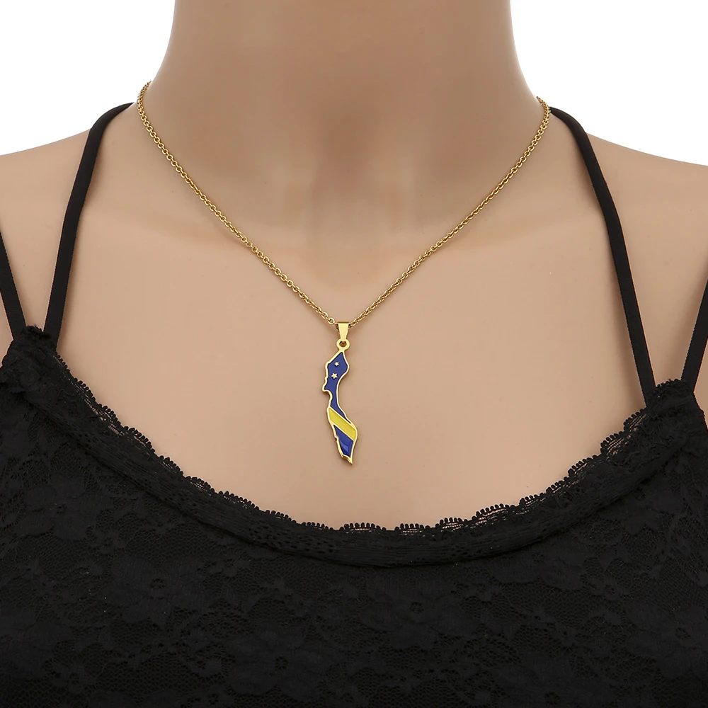 هولندا جزيرة كوراكاو خريطة العلم قلادة قلادة الفولاذ المقاوم للصدأ الذهب اللون الرجال النساء خريطة العرقية مجوهرات هدية