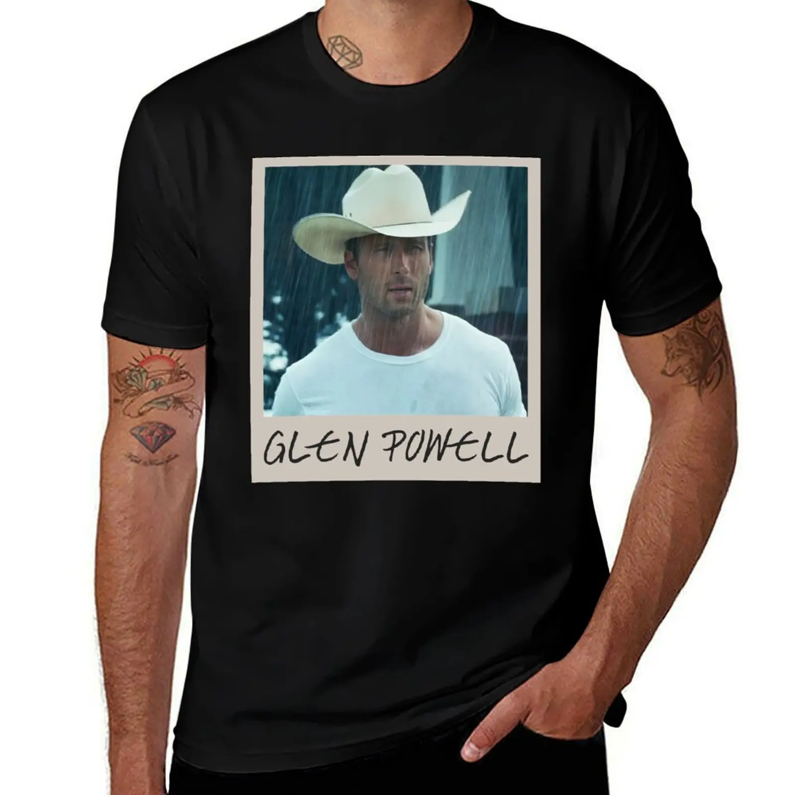 

Glen Powell Cowboy Retro Photo T-Shirt Christmas Casual Tee Shirt
