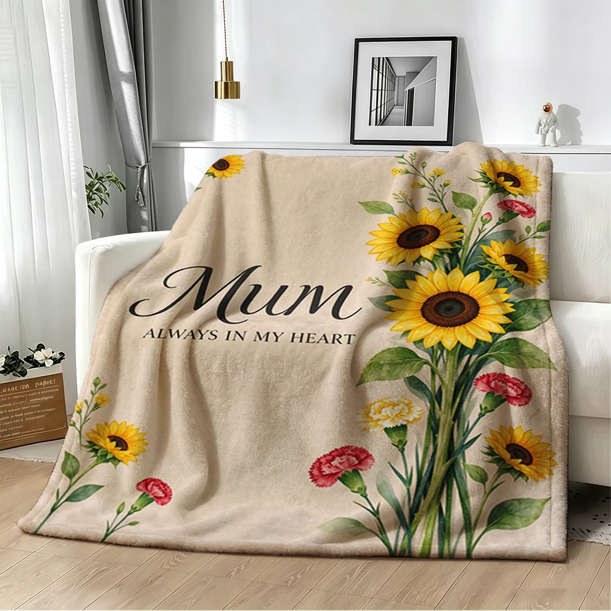 Mum Heart Daffodil Peach Super Soft Flannel Blanket Fuzzy Warm Throw Blanket for Bed Couch Cozy Plush Bed Cover All Season