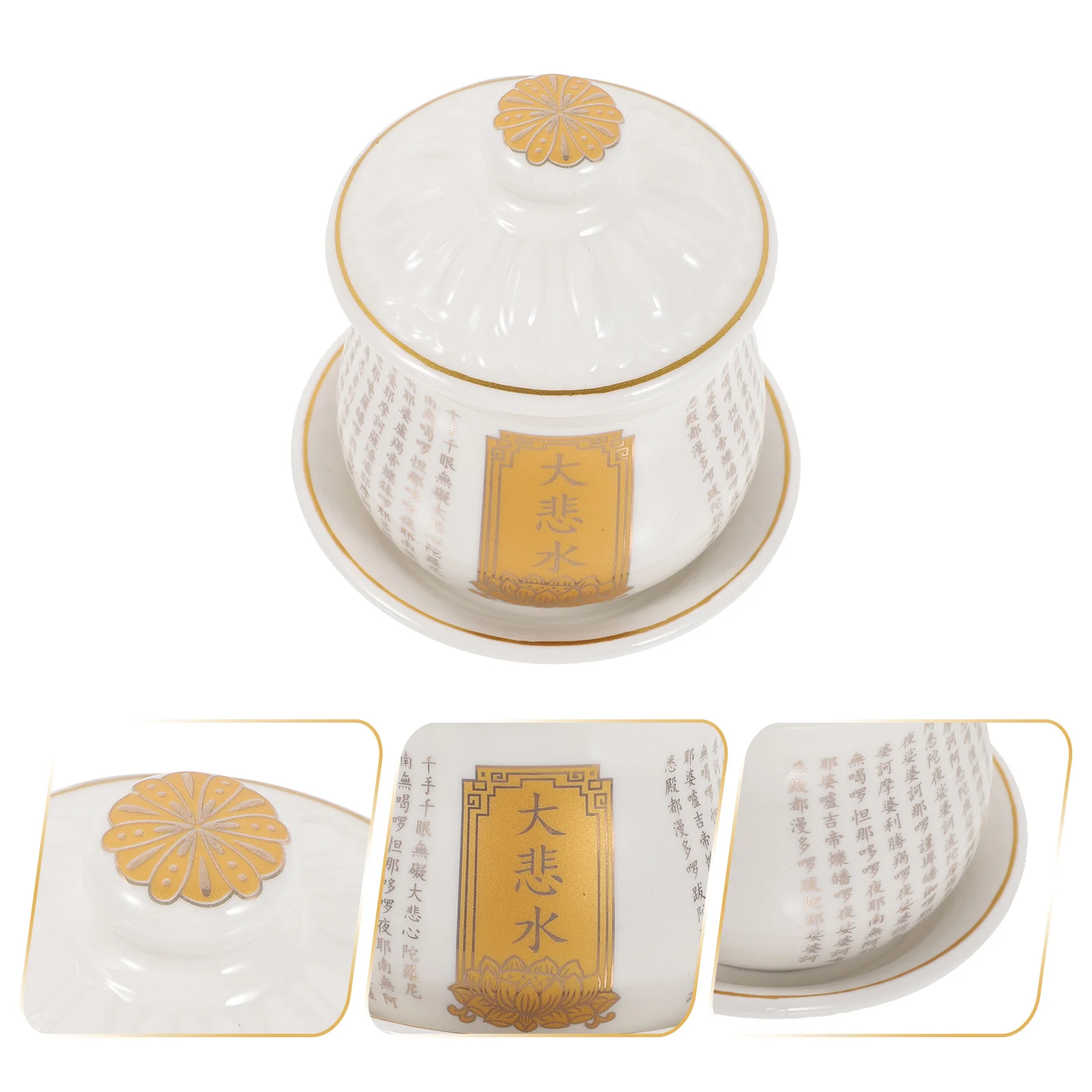 

Water Offering Ceramic Cup Buddhist Temple Worship Cup Chinese Style Tray Lid Design Ritual Decor Church Decoration