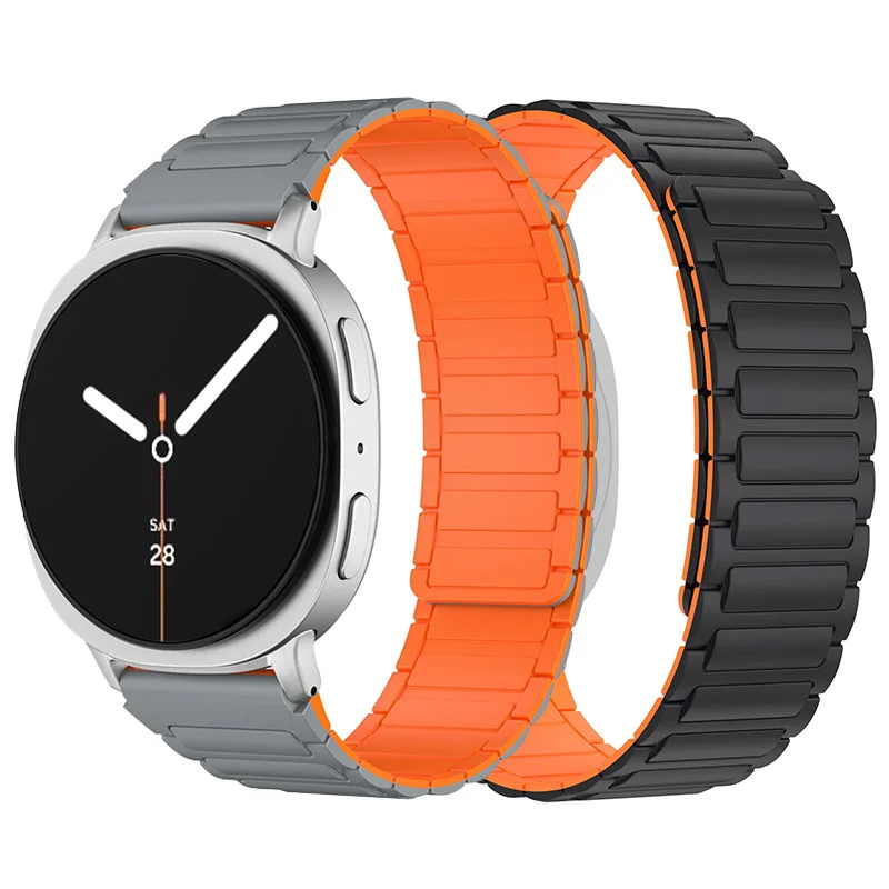 Tali Lingkaran Magnetik untuk Jam Tangan Samsung Galaxy 8 40Mm 44Mm 8 Klasik 46Mm Gelang Olahraga Silikon Jam Tangan Galaxy Korea 8 Tali Pergelangan Tangan