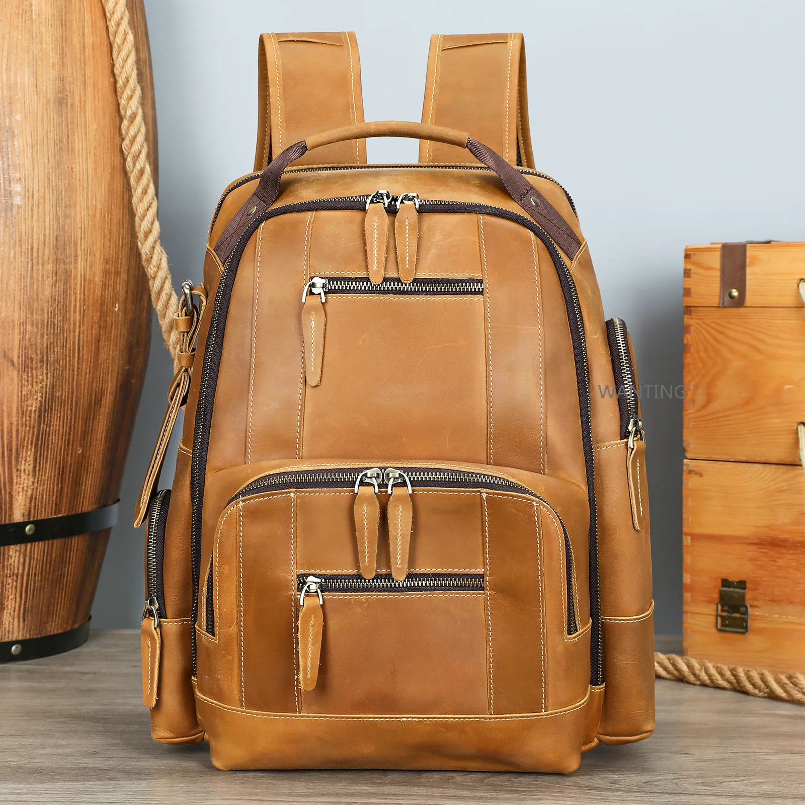 Zaino in pelle da uomo Zaino stile moda retrò di lusso Borsa da viaggio Zaino Borsa da scuola per uomo Zaino da uomo in pelle