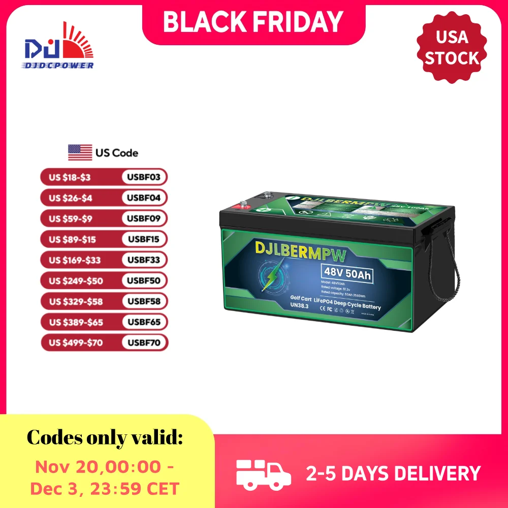 

48V 50Ah Lithium Battery Golf Cart 2560W Power Built-in BMS Up to 15000 Deep Cycles 48 Volt Lithium Battery for Golf Cart