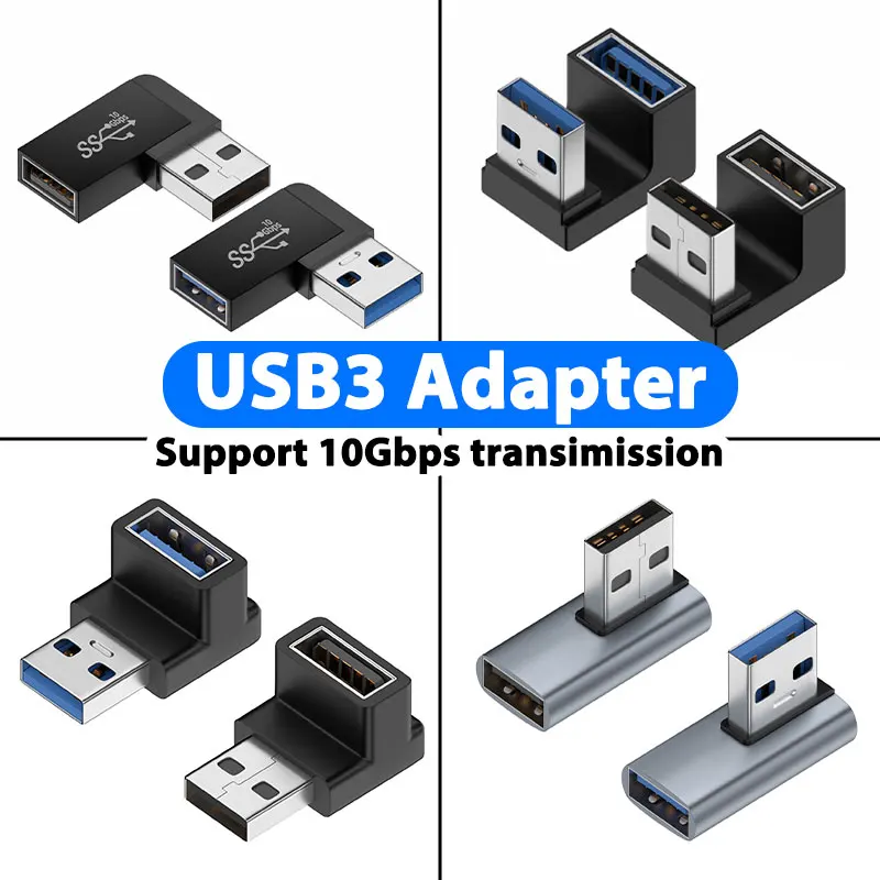 90 Right Angle USB 3.0 Extension Adapter Upward Elbow 10Gbps USB Connector For PC Male to Female Extension Plug Converter