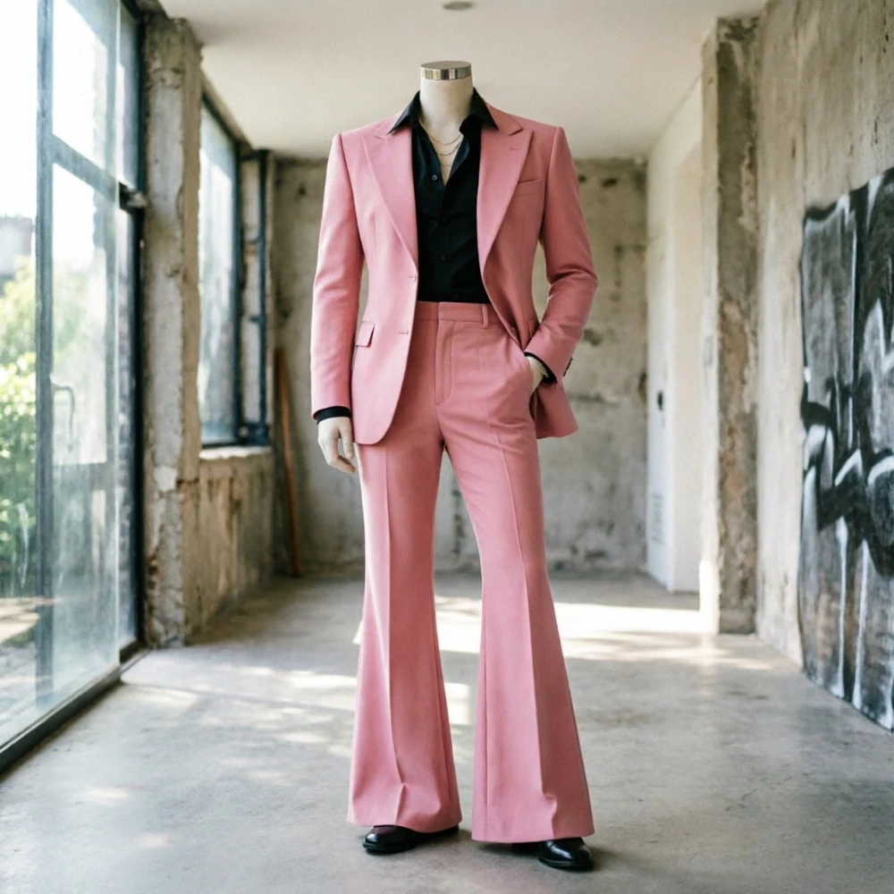 

Slim Fit Men Suits With Wide Leg Pants Men Elegant Flared Leg Suit Set Office Wear Blazer for Formal Event Wedding Guest Prom