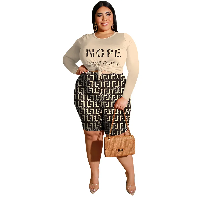 Wmstar Plus Size Women Clothes 2 Pcs Printing High Waist Great Stretch Long Sleeve Shorts Fashion Casual Two Piece Set Wholesale