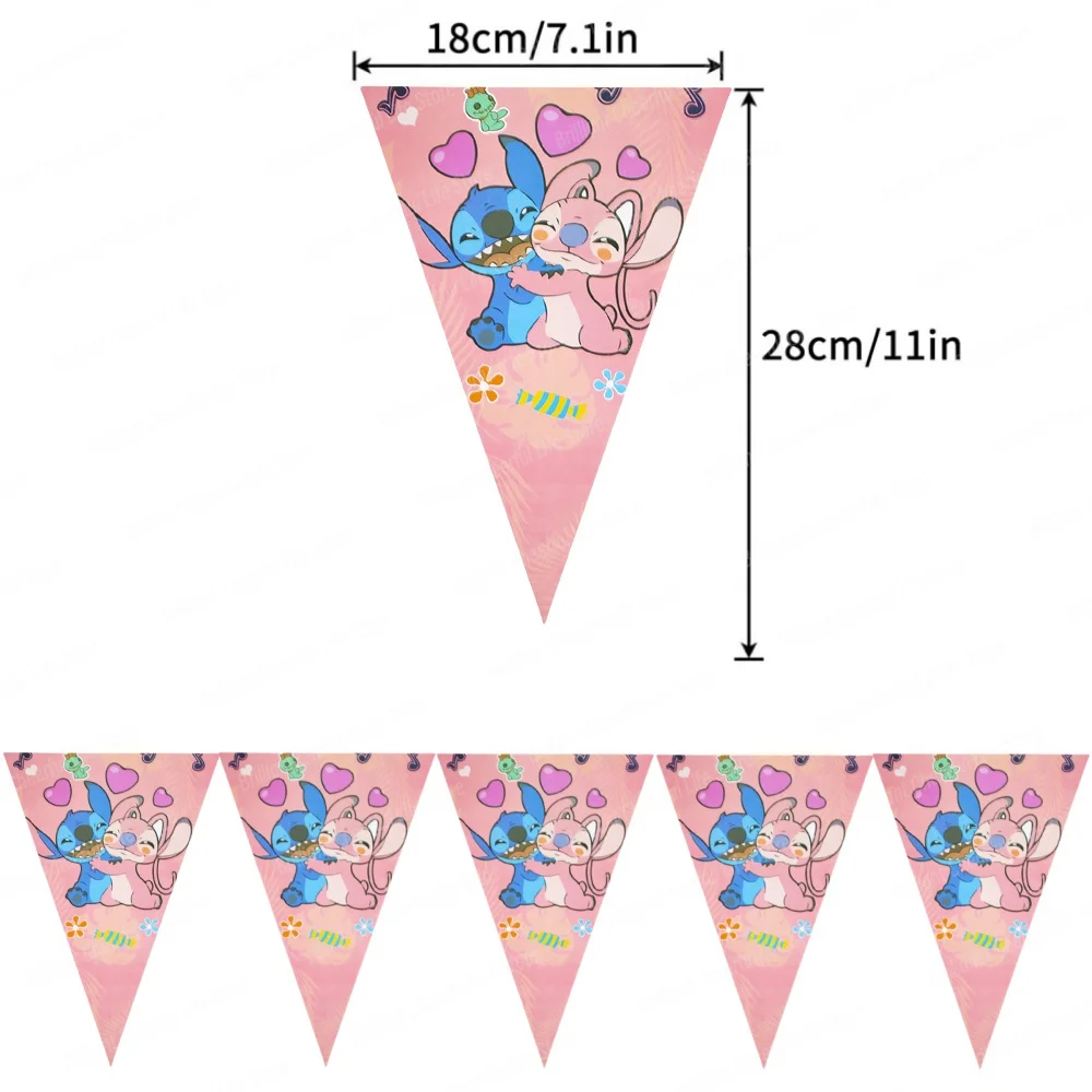 Drapeaux de joyeux anniversaire Disney Stitch, 10 pièces, décorations, bannière suspendue, fanion pour enfants, réception-cadeau pour bébé, événements, fournitures de fête