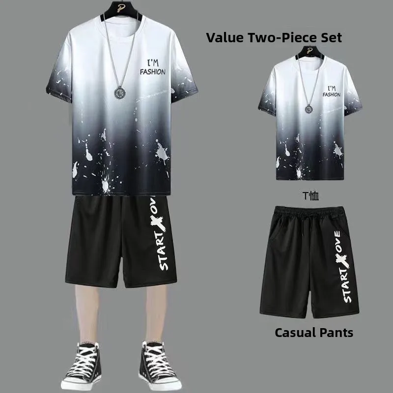 

Men's Summer Ice Silk ort Sve Beach Set Thin Qui Dry Two Piece Set Faionable Youth orts T-irt Ensemble