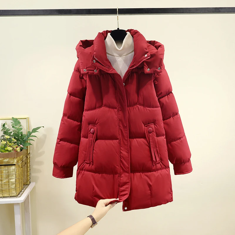 

Корейское свободное хлопковое пальто с толстым пухом, женское зимнее пальто, новинка мамы, маленький размер, средней длины, хлопковое стеганое пальто