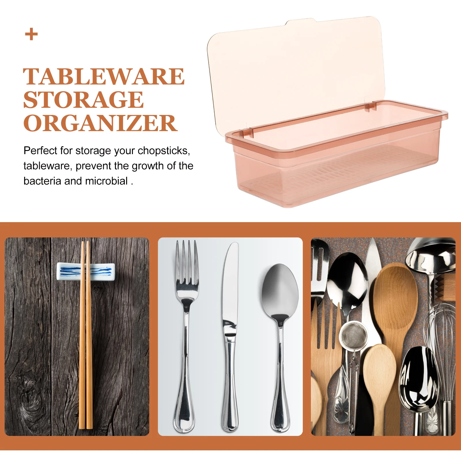 

Plastic Chopsticks Storage Box with Lid Dry Kitchen Tableware Organizer Transparent Flatware Tray Utensil Container