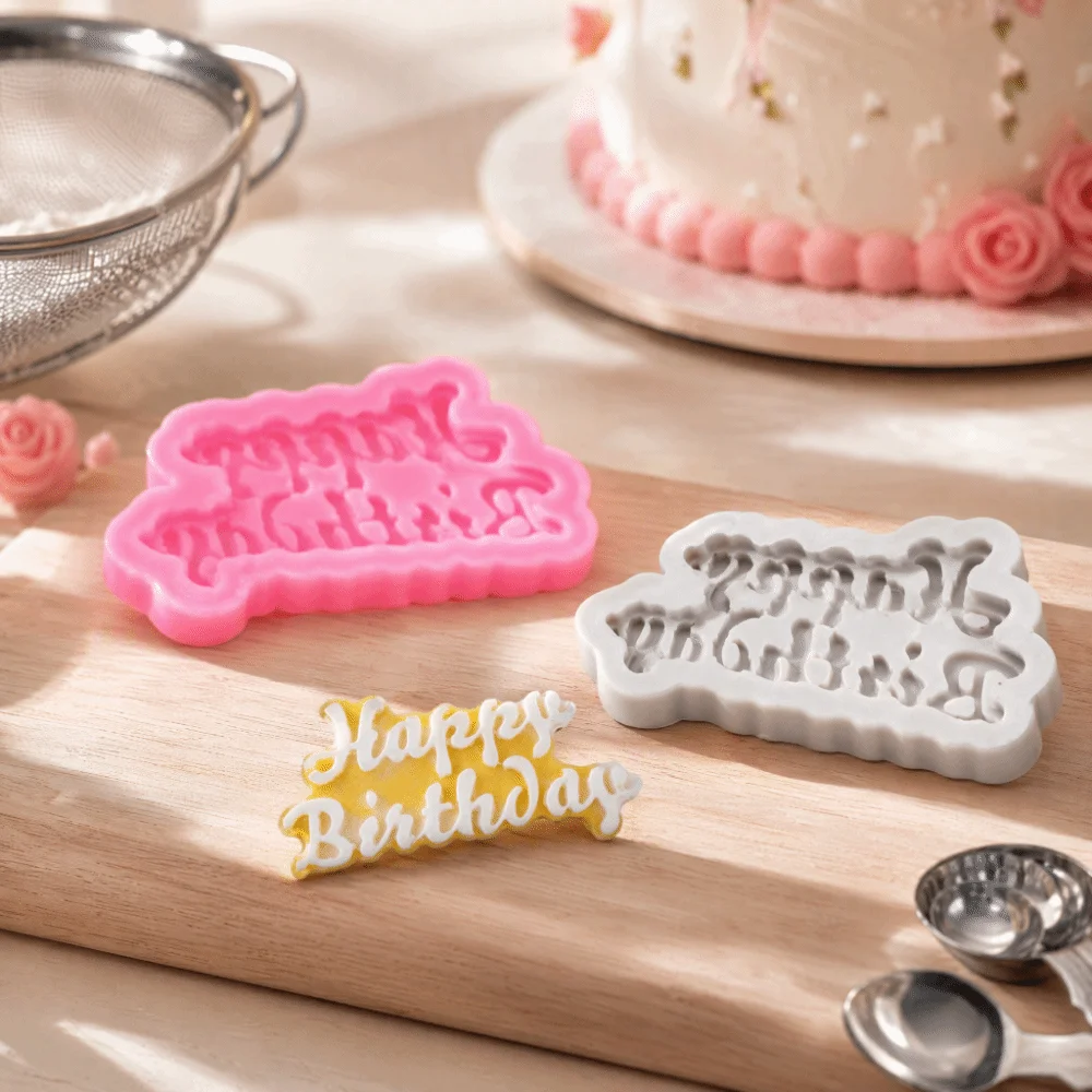 2PCS Durable Silicone Happy Birthday Mold Birthday Alphabet Letter Shape Chocolate Mold Gum Paste Mold Baking Use