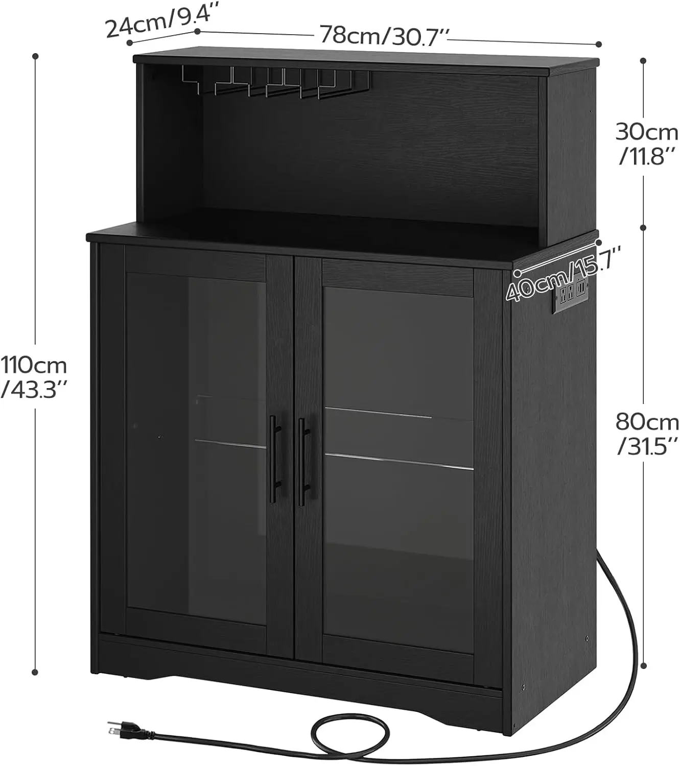 

Wine Bar Cabinet with LED Light, Home Coffee Cabinet with Wine & Glass Rack, Freestanding Liquor Cabinet with Power Outlets, Ki