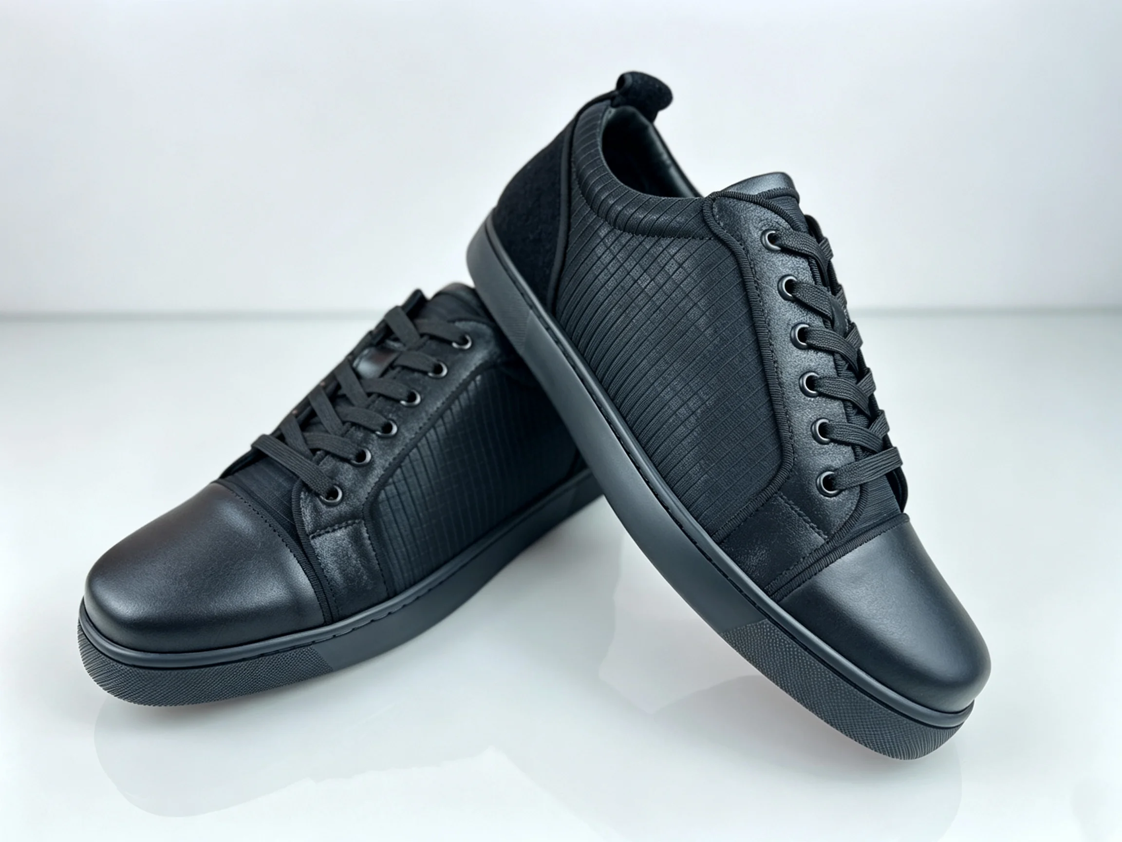 Luxury Men's Rivets Low Top Black Leather Red Bottom Sneakers Casual Fabric Splicing Board ShoesFashion Daily Party Footwear
