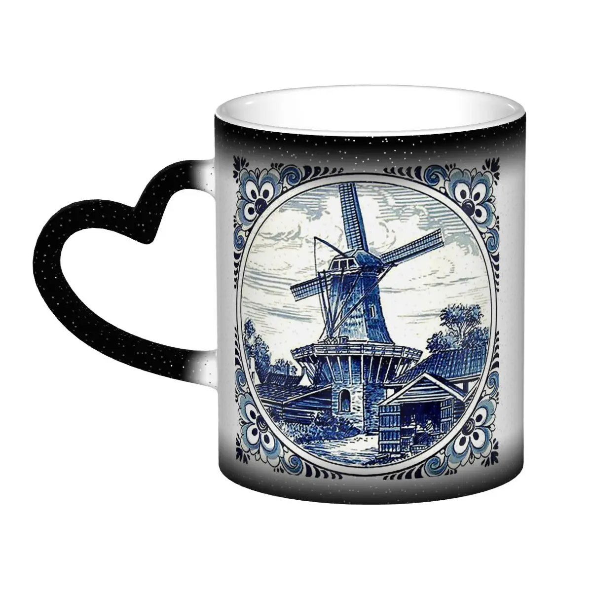 Dutch Blue Delft Windmill Art Mug Funny Ceramic Coffee Cups Tea Mugs Milk Cup Drinkware Gifts for Woman Man