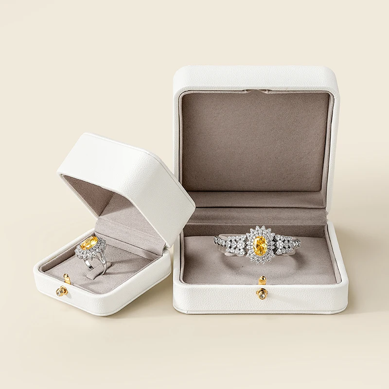 MISHITU White Ring Box Premium Leather Jewelry Necklace Engagement Ring Display Gift Case Jewelry Organizer Proposal Ring Box
