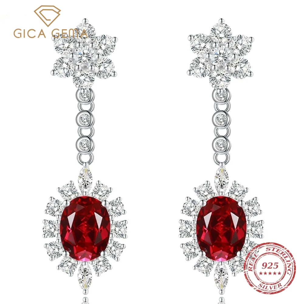 

Gica Gema Luxury 100% 925 Sterling Silver 3CT VVS 3EX Simulated Moissanite Ruby Gemstone Fine Jewelry Women Drop Dangle Earrings