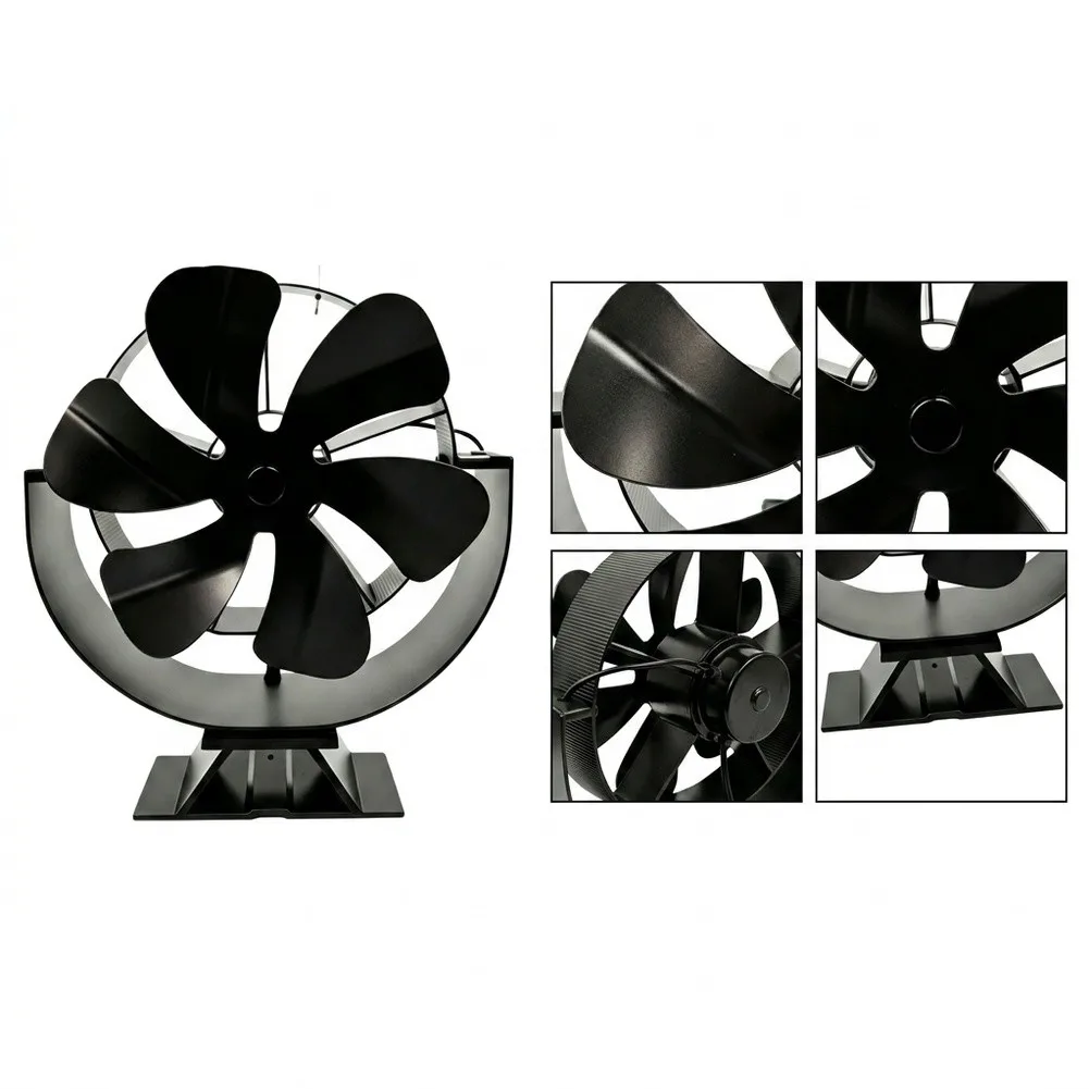 Fireplace Heat Fan 6 Blade Thermal Powered Stainless Steel Aluminum Construction Radius 8.5cm for Wood Burning Stoves