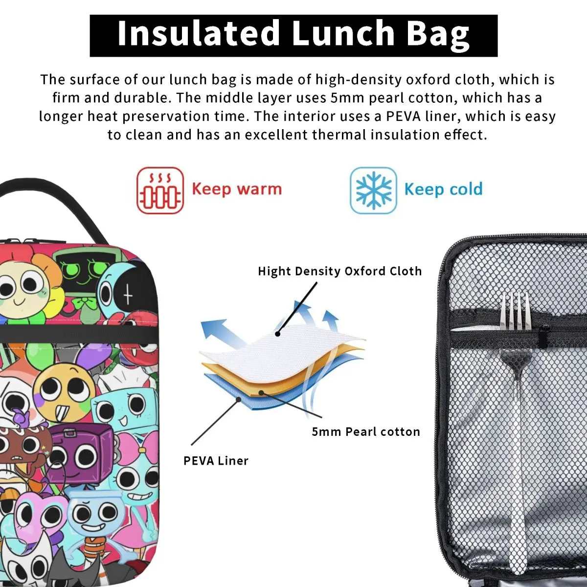 أكياس الغداء المعزولة من Dandys World ذات سعة عالية لألعاب الفيديو وحاوية الوجبات وحقيبة حرارية وحقيبة حمل صندوق الغداء وأكياس تخزين المواد الغذائية الجامعية #4