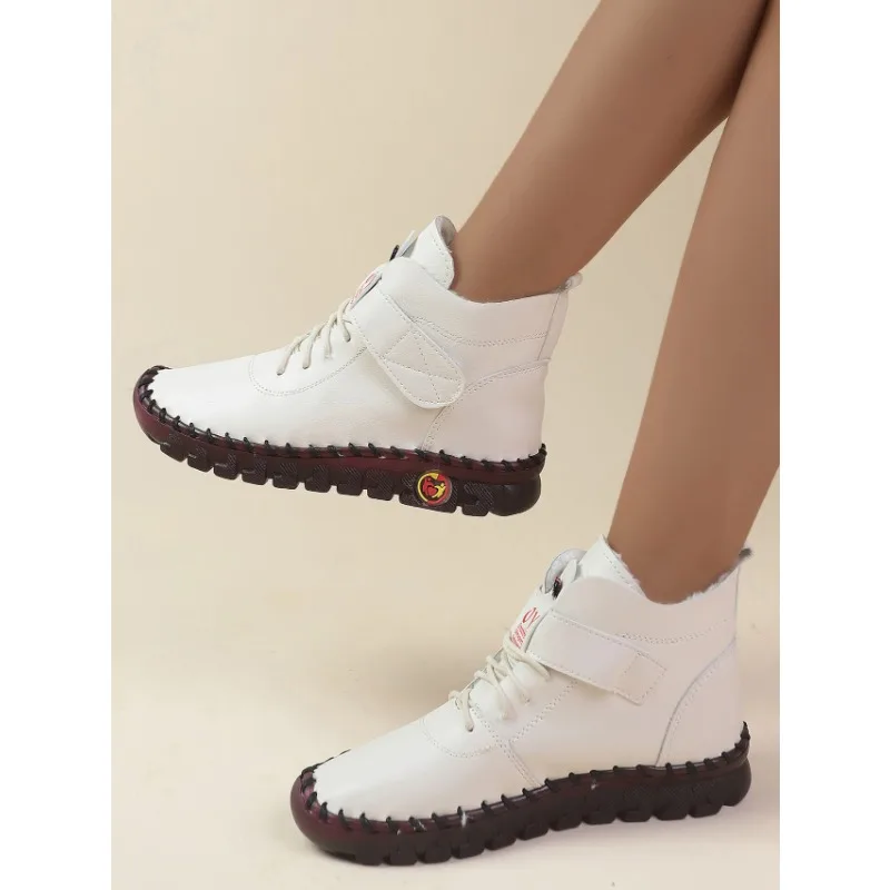 New Spring Casual Women Shoes Platform Loafers Lace Up Leather Flats Slip-On Mom Shoe Mujer Zapatos Chaussure Femme