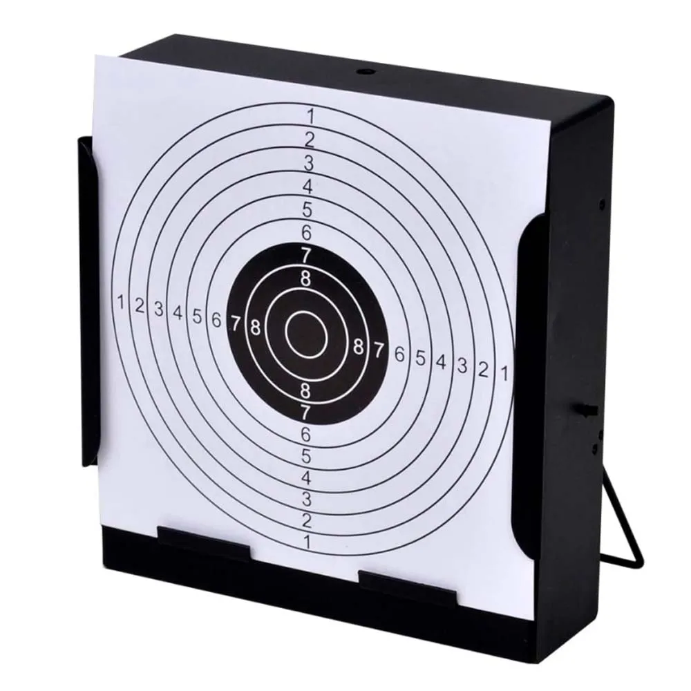 Black Narrow-edge Square Pellet Trap with Bevelding Backstop and 20 Counts of Paper Targets 5.50*5.50 Inch