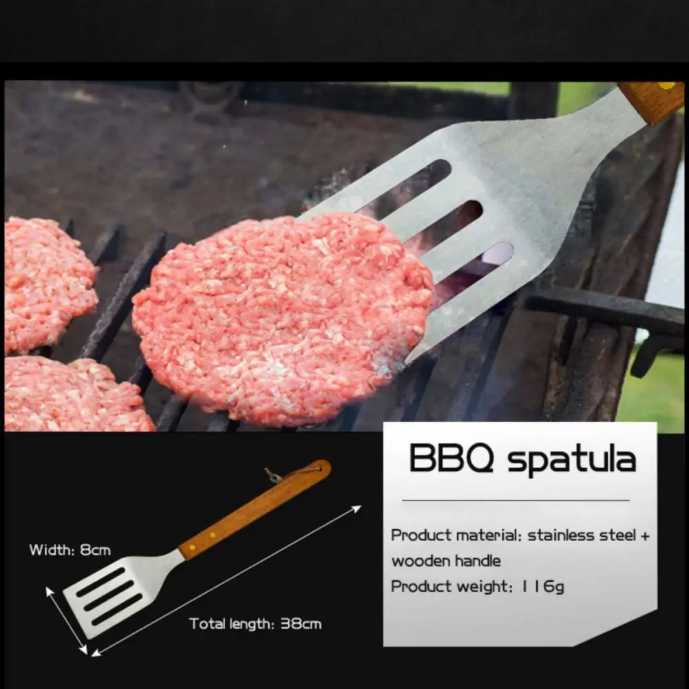 BBQ Tools Set Barbecue Grilling Utensil Accessories Outdoor Wooden Handle Barbecue Utensils Portable Cloth Bag Baking Tool