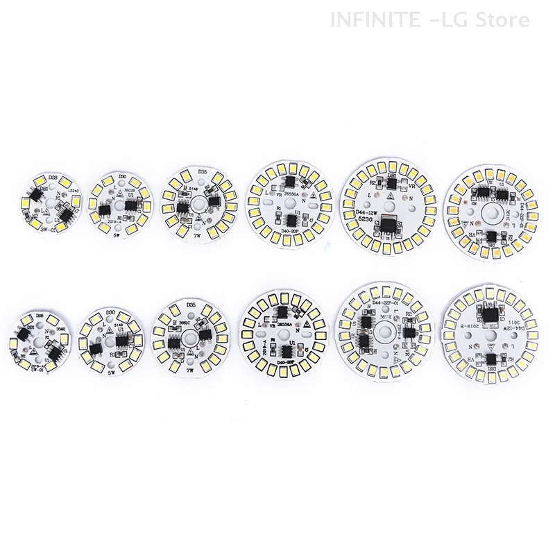 Free Drive LED Bulb Patch Light Board 220V 3W 5W 7W 9W 12W 15W Lamp Panel Circular Module Light Source Plate White/warm White