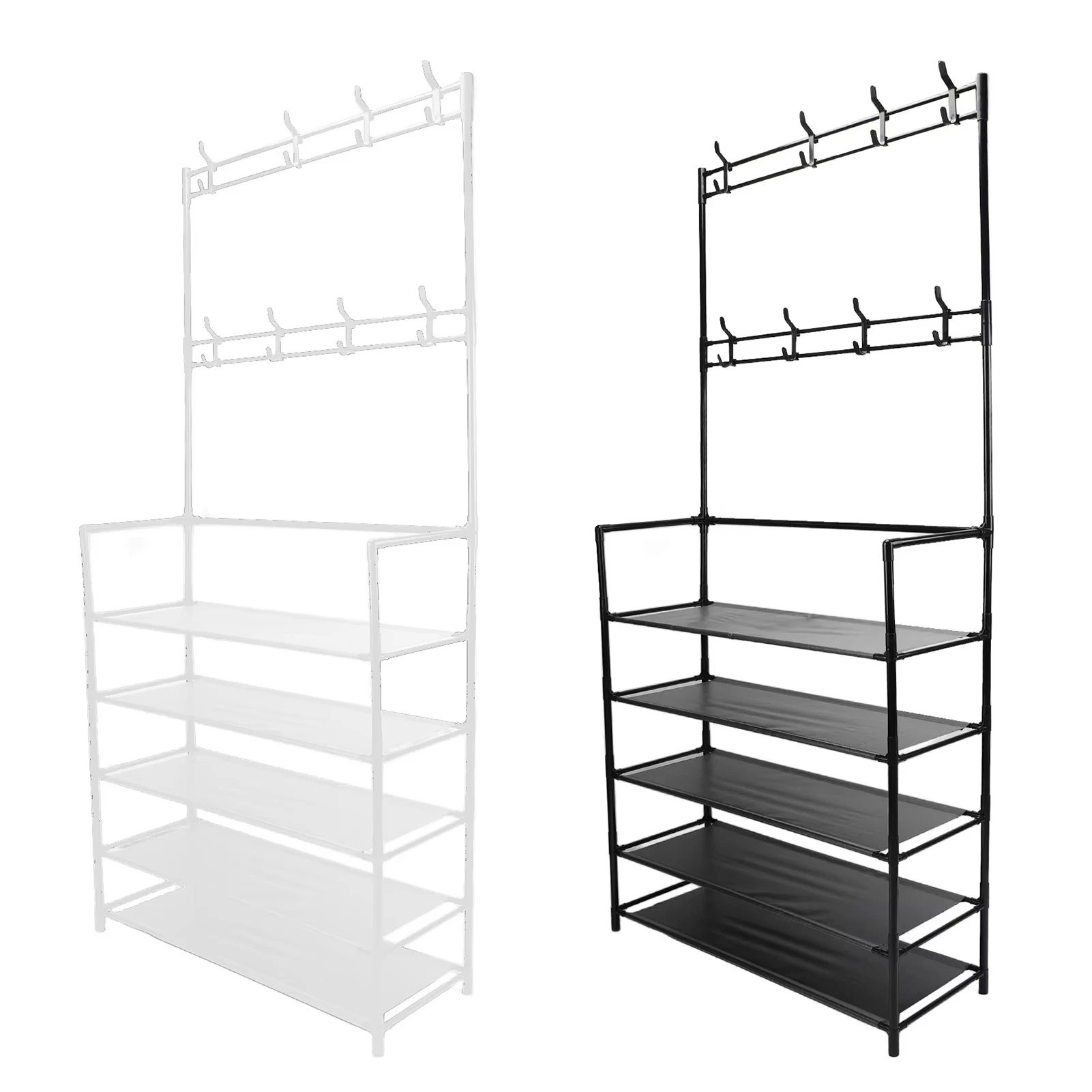 

60cm Standing Coat Rack Modern Metal Clothes Garment Hanging Storage Shelf with Shoe Organizer for Entrance Hall Bedroom