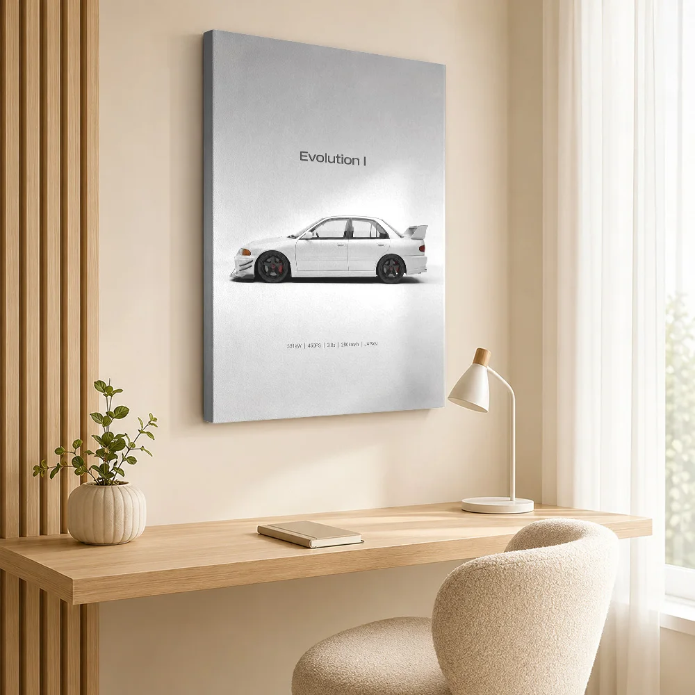 Minimalist Japanese Lancer Evolution I Car Canvas Painting Poster Personalized Photo Modern Wall Art Garage Decor Driver Gift