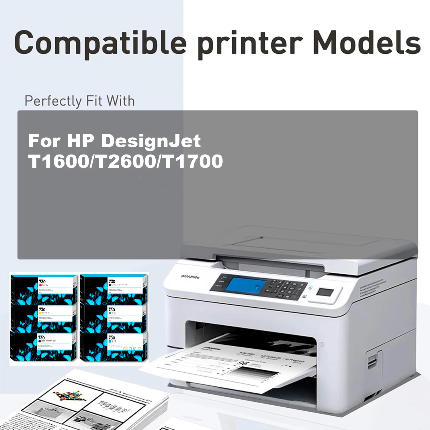 For HP 730 Ink Cartridge Full With Ink 300ml Compatible For HP T1600 T1700 T2600 T1600dr T1700dr T2600dr Compatible Cartridge