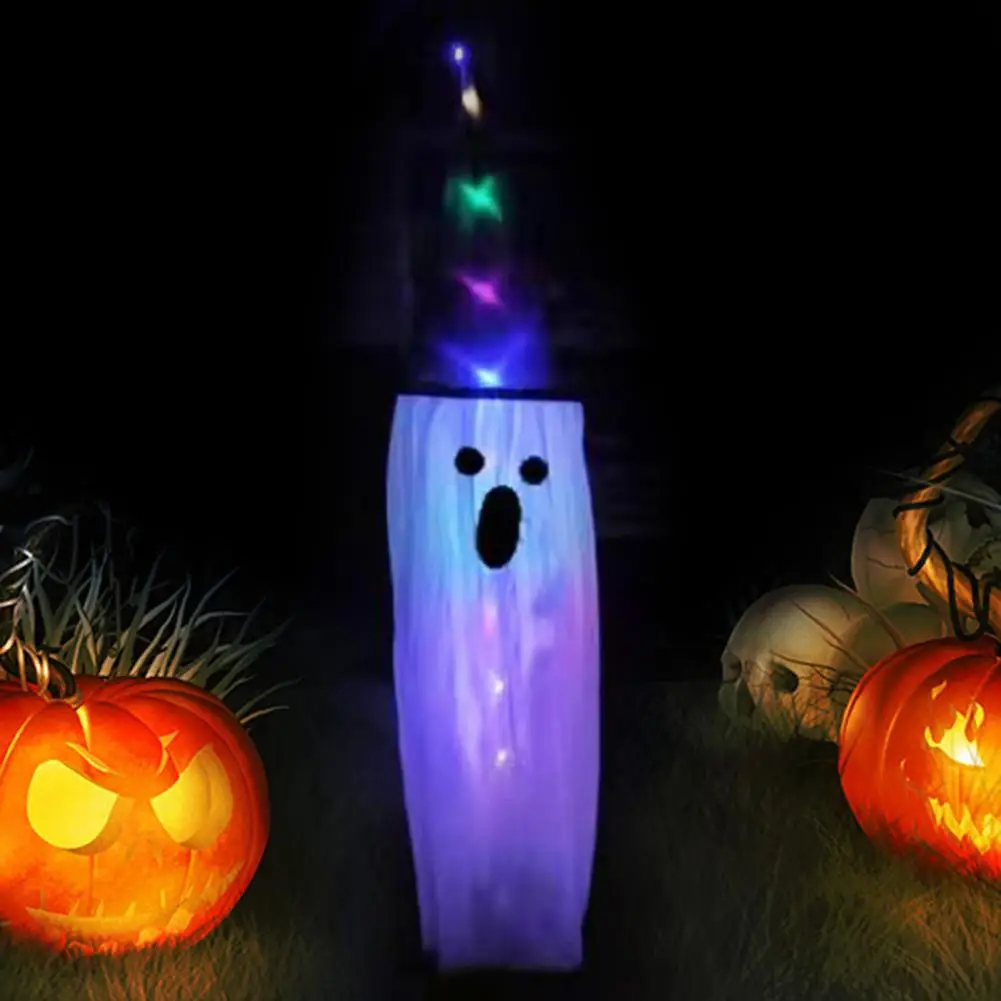 Ghost Face Print Decoration Unique Ghost Decoration Spooky Halloween Ghost Windsocks with Led Lights for Yard Garden Decoration