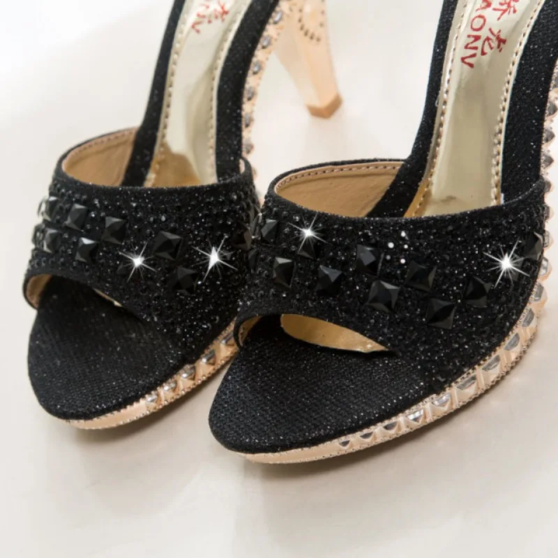 New Summer Women Sandals Rhinestone Women Shoes Sexy High Heels Shoes Women Sandalias Gold Silver Slippers Platform Heels