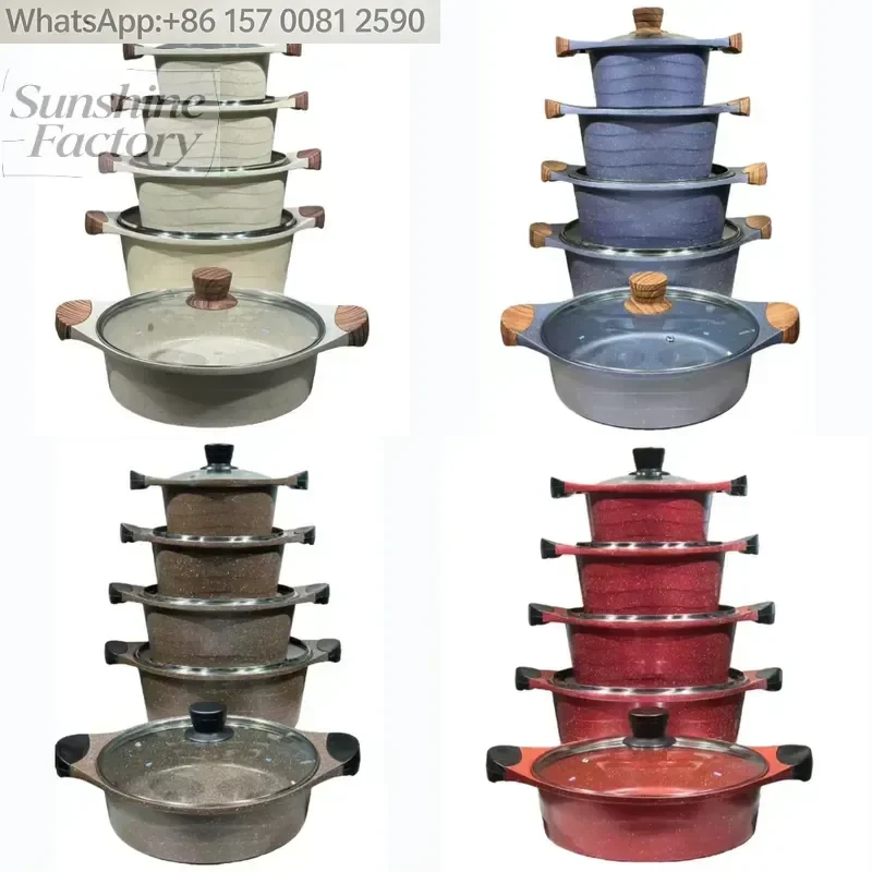 High Quality Home 10PCS New Nonstick Aluminium German Cookware Sets Casseroles Cooking Pot Set Non-stick Granite Oven Safe