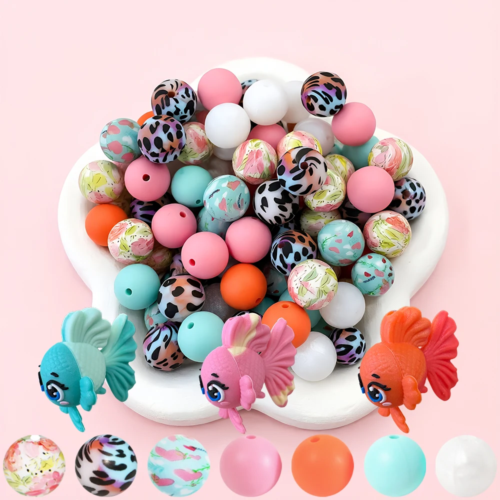 28/33/55Pcs Carp and Goldfish Shaped Silicone Beads Set DIY Beaded Necklace Bracelet Decoration Pen Jewelry Pendant Etc. Holiday Birthday Gift