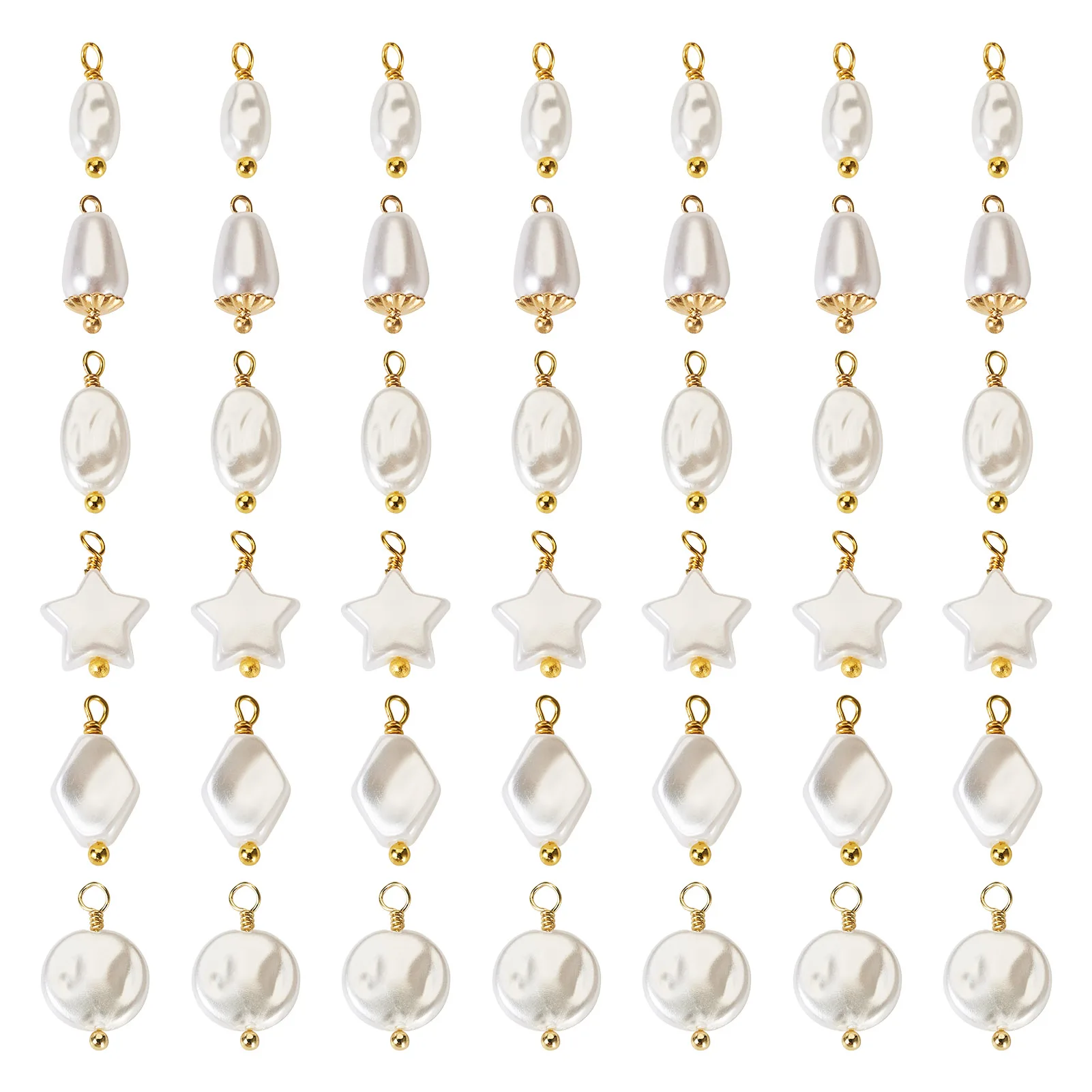 48pcs Abs Plastic Imitation Pearl Pendants With 18k Gold Plated Rack Plating Brass Findings for Jewelry Making Accessories