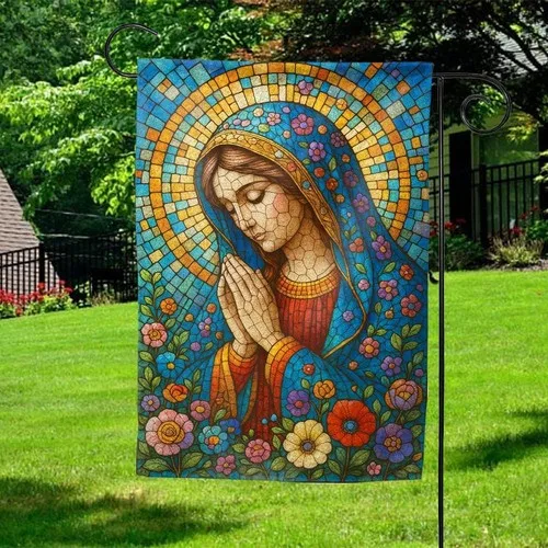 Christian Virgin Mary Garden Flag Stained Glass Blessed Mother of God AAV