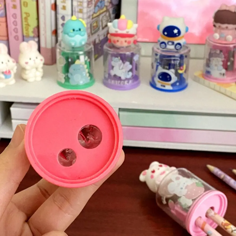 Cartoon Cute Double Hole Pencil Sharpener Portable Mini Pencil Sharpening Tool Manual Sharpener Gift