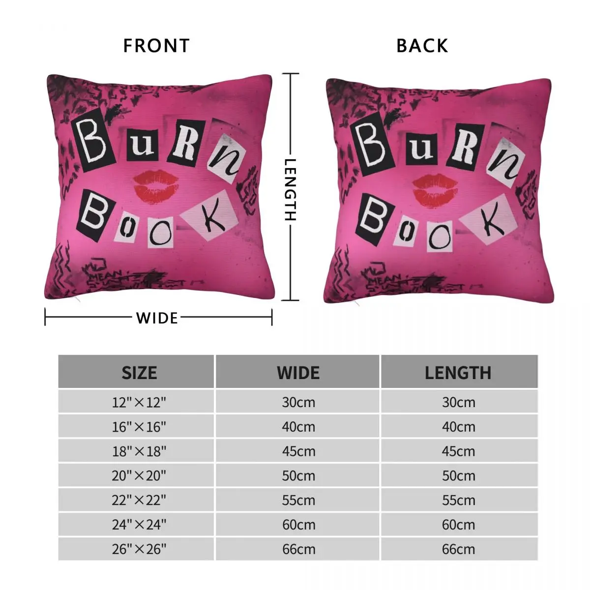 Mean Girls Burn Book Square Pillowcase Polyester Linen Velvet Creative Zip Decorative Throw Pillow Case Room Cushion Cover