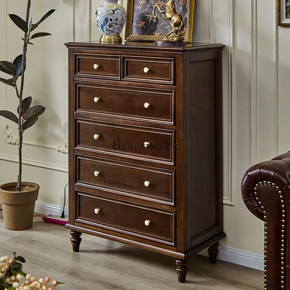 

FG10American solid wood drawer locker pure solid wood bedroom side cabinet
