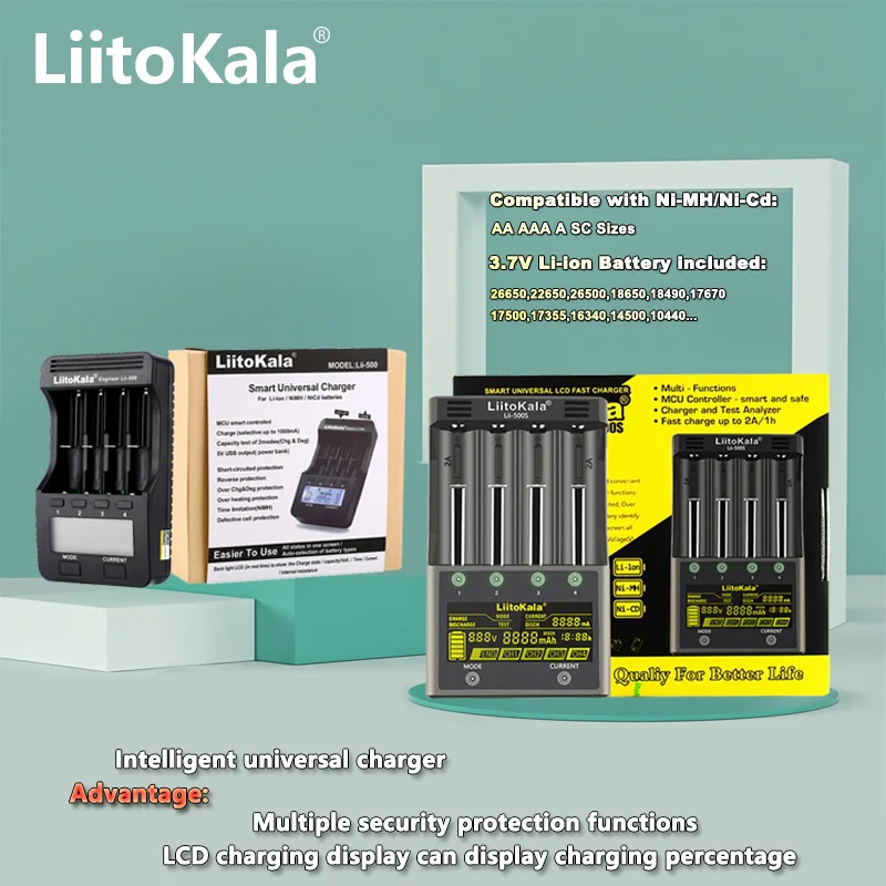 LiitoKala Lii-202 Lii-PL2 Lii-500 Lii-600 Lii-C2 Lii-ND4 lii-M4 lii-M4S Battery Charger 18650 26650 21700 Lithium NiMH Battery