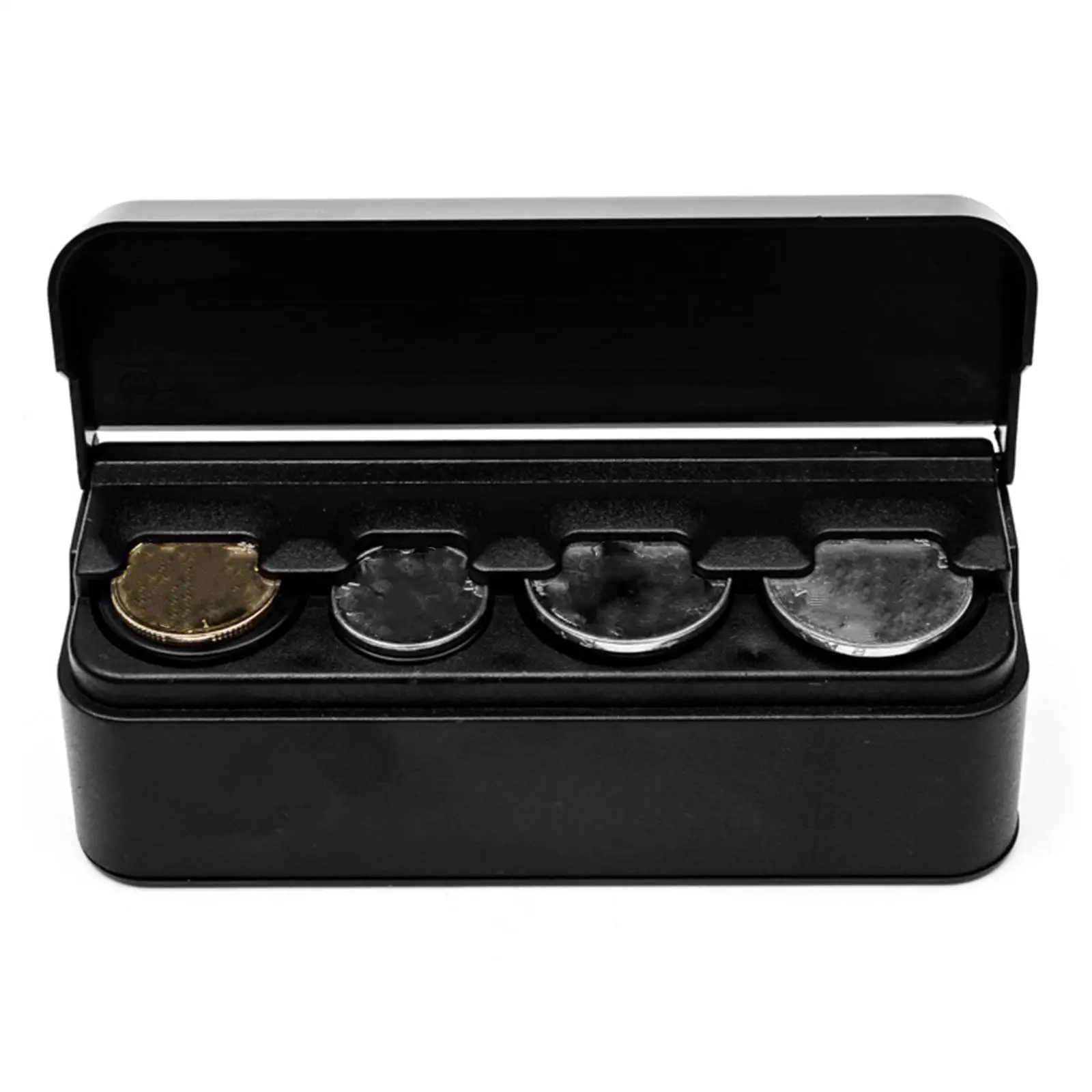 Black Coin Holder Box Compact Change Storage Organizer for Car Interior Accessories and Easy Access