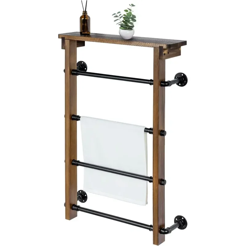 Modern Wall Mounted Towel Rack Ladder with Top Shelf Storage Organizer for Bathroom Kitchen Space Saving Metal Hanging Bar