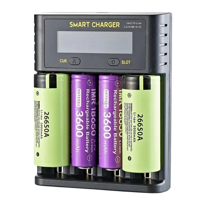 4-Slot Battery Comprehensive Battery Charging Station with LCD Display for AA 10440 14500 16340 and more