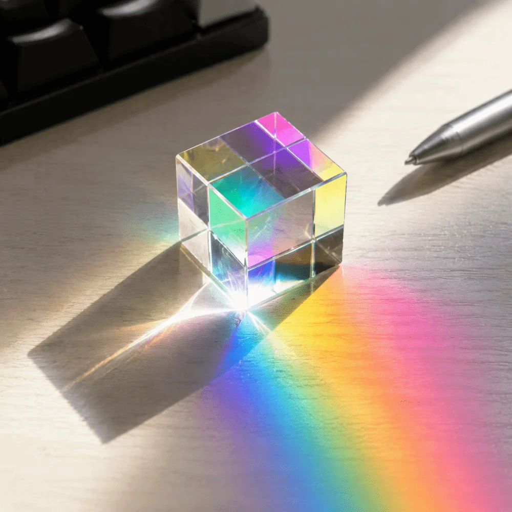Colorful Artificial Crystal Optical Glass Prism Cube 15x15mm Optical Glass X Cube Prism RGB Dispersion Cube Physics Teaching