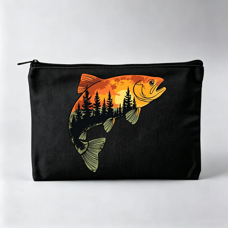 Women's Trout Fish Graphic Makeup Bag, Nature-Inspired Cosmetic Pouch for Daily Use