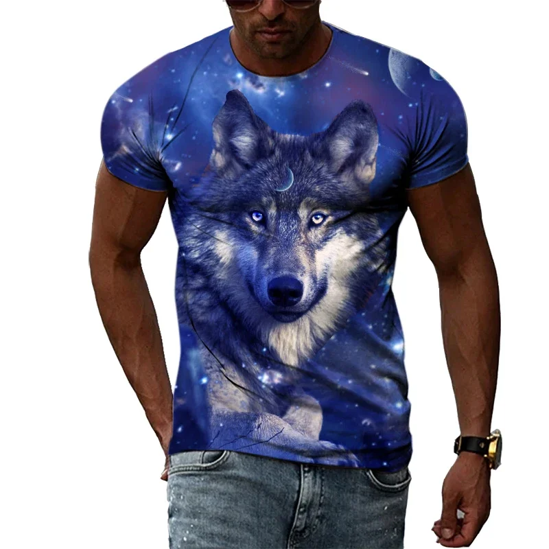 Individueller Mann Tier Wolf Muster T-Shirt Hip Hops Trend Street Fashion Rundhals ausschnitt Top neue Mode lässig Kurzarm Kleidung