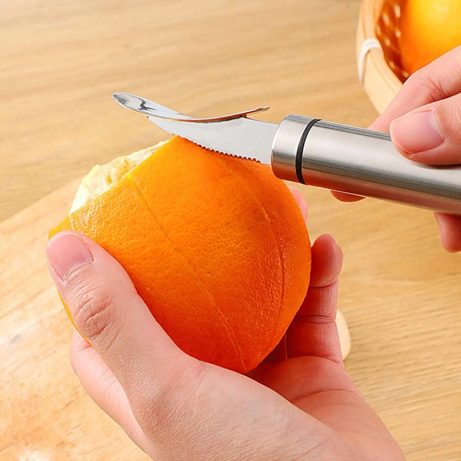 Orange Peeler Cutter, Stainless Steel Orange Citrus Peelers Tool with Curved Handle Vegetable Fruit Tools Kitchen Gadget