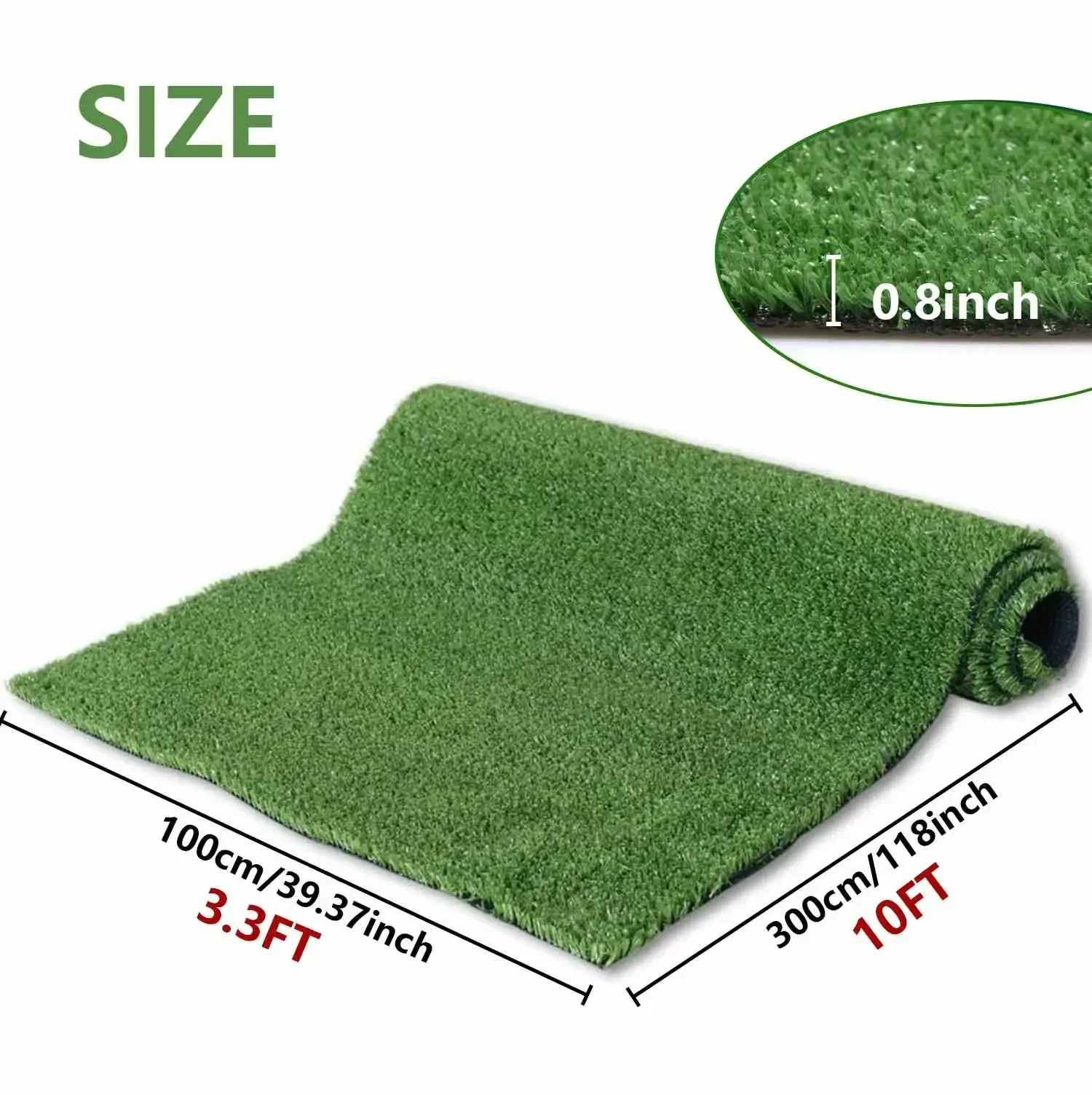Alfombra de césped artificial de 3 pies x 10 pies: tapete de césped sintético con 0,8 pulgadas de altura y orificios de drenaje. Ideal para uso interior/exterior